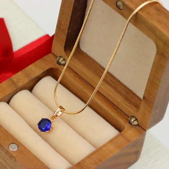 "Elegant Blue Solitaire Pendant in Gold Finish, XPPT1211 - Picture 8 of 12